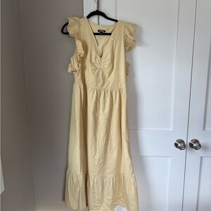 Express Cream Midi Dress with Ruffle Sleeves
